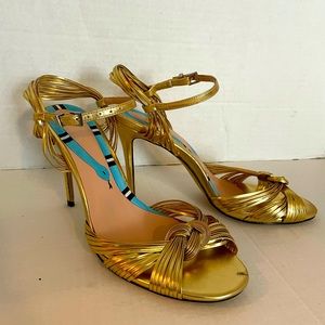 Gold Open Toe Faux Leather Strappy Evening Sandal